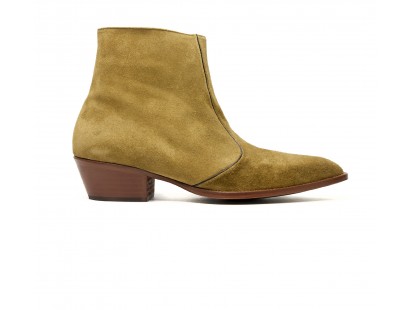 kaki suede leather zip boot