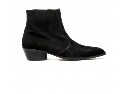 bottine zippé à talon cubain en velours noir