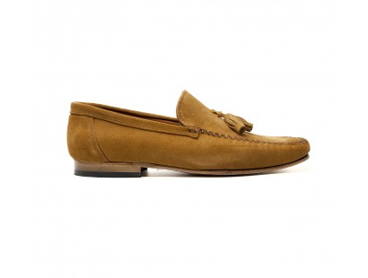 camel suede loafer with tassels