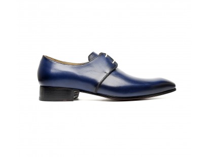 Derby deux oeillets en veau patiné bleu