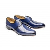 Derby in blue patinated calf leather