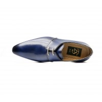 Derby in blue patinated calf leather