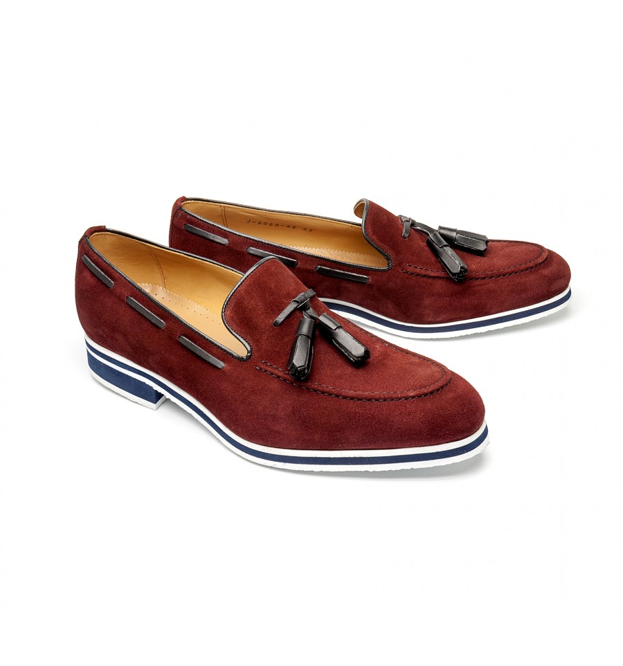 burgundy suede tassel loafers Edouard de seine