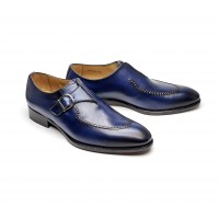 Richelieu à boucle en veau patiné bleu