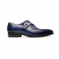 Richelieu à boucle en veau patiné bleu