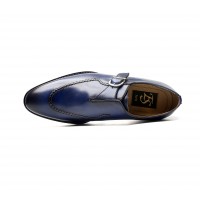 Richelieu à boucle en veau patiné bleu