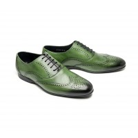 full btogue oxford in green calf leather - rubber sole