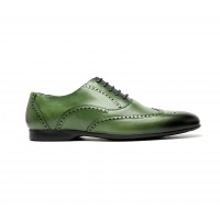 full btogue oxford in green calf leather - rubber sole