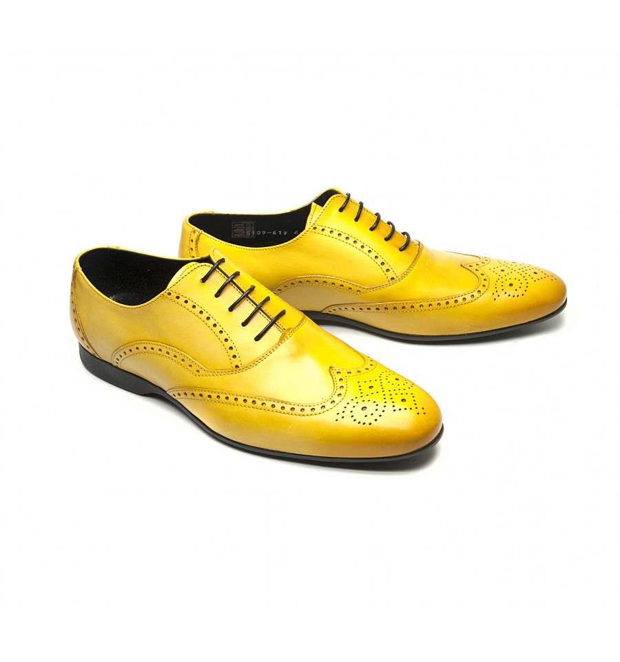 full brogue oxford in yellow calf leather rubber sole Edouard de seine