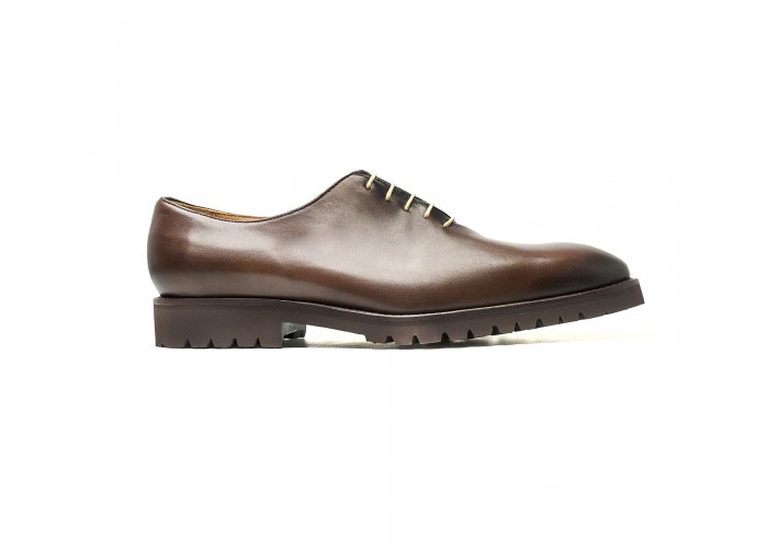 brown one cut oxfords with commando rubber soles