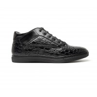 black "croco" leather mid-high sneakers