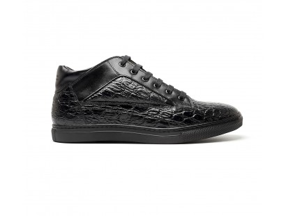 sneakers mid-high en cuir façon "croco" noir