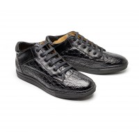 black "croco" leather mid-high sneakers