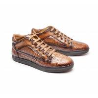 sneakers mid-high en cuir façon "croco" marron