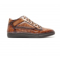 sneakers mid-high en cuir façon "croco" marron