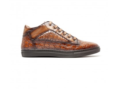 sneakers mid-high en cuir façon "croco" marron