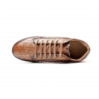 brown "croco" leather mid-high sneakers