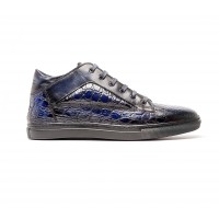 sneakers mid-high en cuir façon "croco" noir