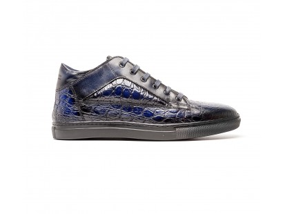 sneakers mid-high en cuir façon "croco" bleu