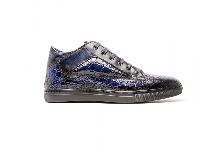 sneakers mid-high en cuir façon "croco" noir