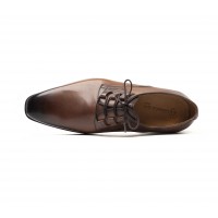 Derby ghillie en veau marron patiné