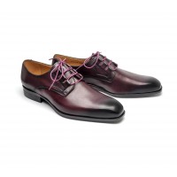 Derby ghillie en veau bordeaux patiné