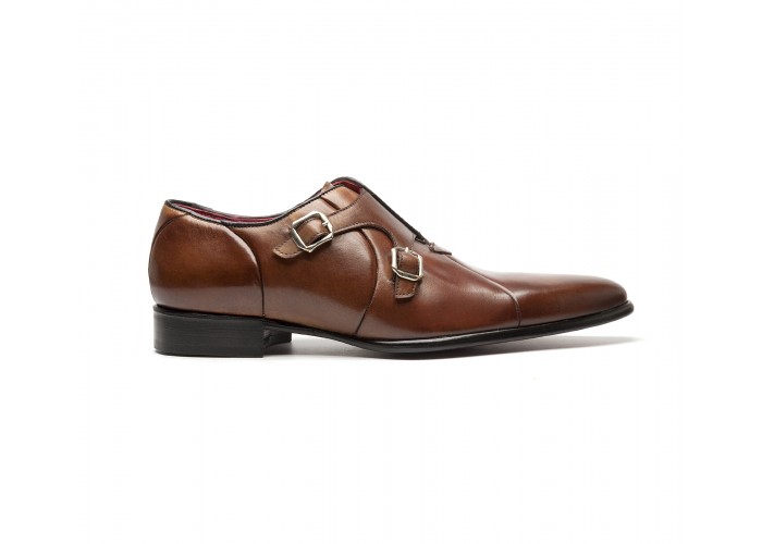 double monk oxfor in brown calf leather