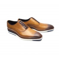 richelieu one cut in patinated calf whisky with rubber sole