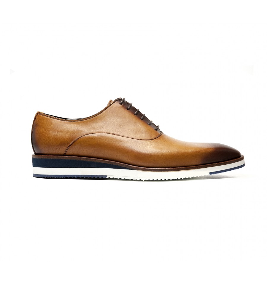 richelieu one cut in patinated calf whisky with rubber sole - Edouard ...