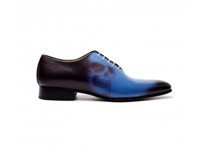 Skull tattoo blue leather oxford