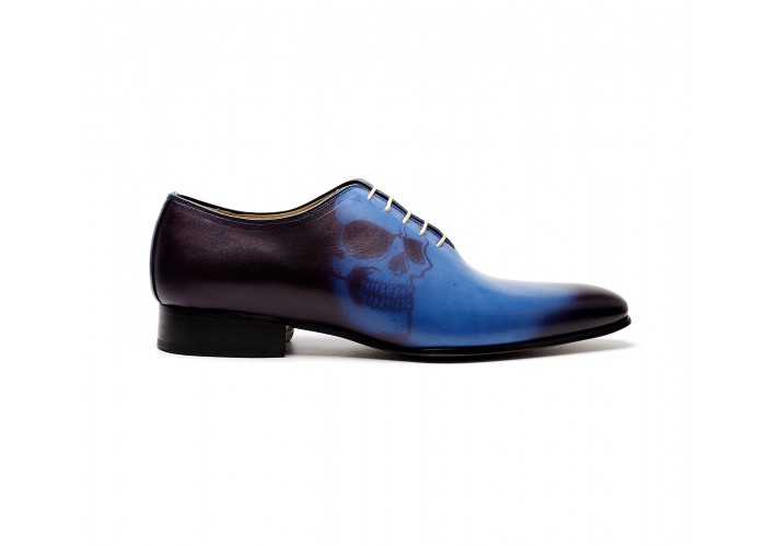 Skull tattoo blue leather oxford