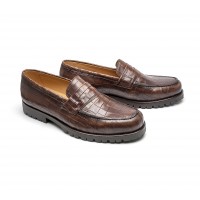 embossed calf leather penny loafer - commando soles