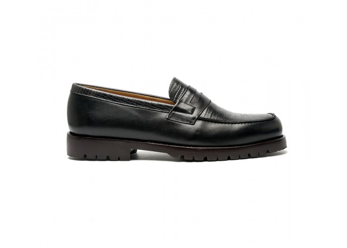 embossed calf leather penny loafer - commando soles - Edouard de seine