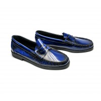 Blue patent leather loafers