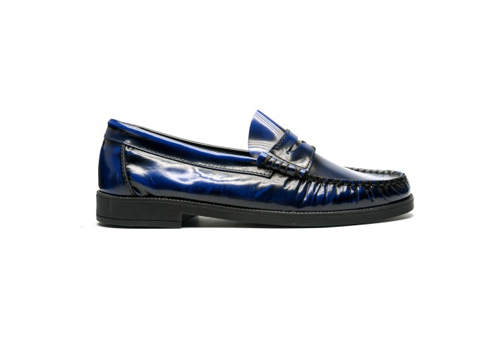 Blue patent leather loafers