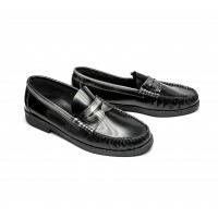 black & grey patent leather loafers