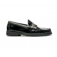 black & grey patent leather loafers