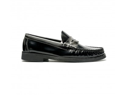 black & grey patent leather loafers