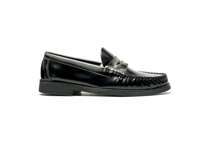 black & grey patent leather loafers