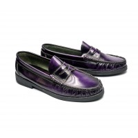 Blue patent leather loafers