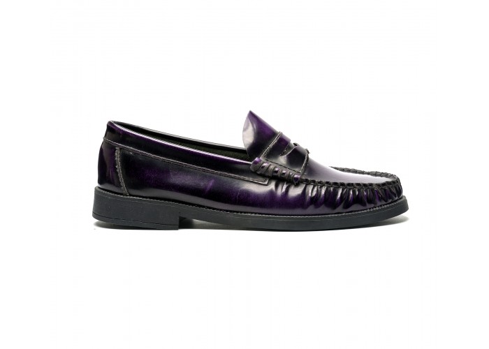 Blue patent leather loafers