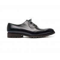 Ghillie oxford shoes in black calf with rubber soles