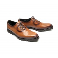 Ghillie oxford shoes in honey patinated calf with rubber soles