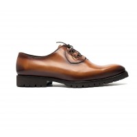 Ghillie oxford shoes in honey patinated calf with rubber soles
