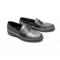 Penny loafers cuir gris et noir