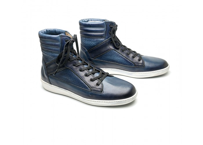 sneakers high in blue calf leather