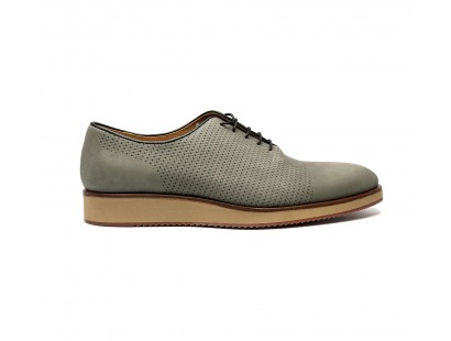 grey nubuck leather oxford with a rubber sole