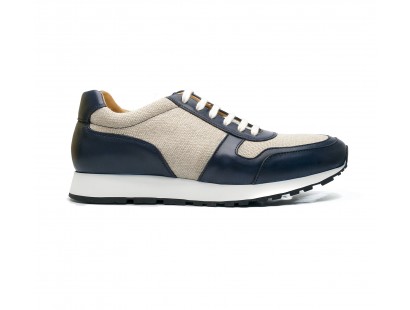 sneakers bimatière en veau et lin