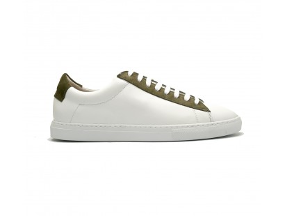 Sneakers en veau blanc et velours kaki