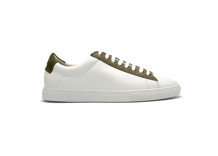 Sneakers en veau blanc et velours kaki